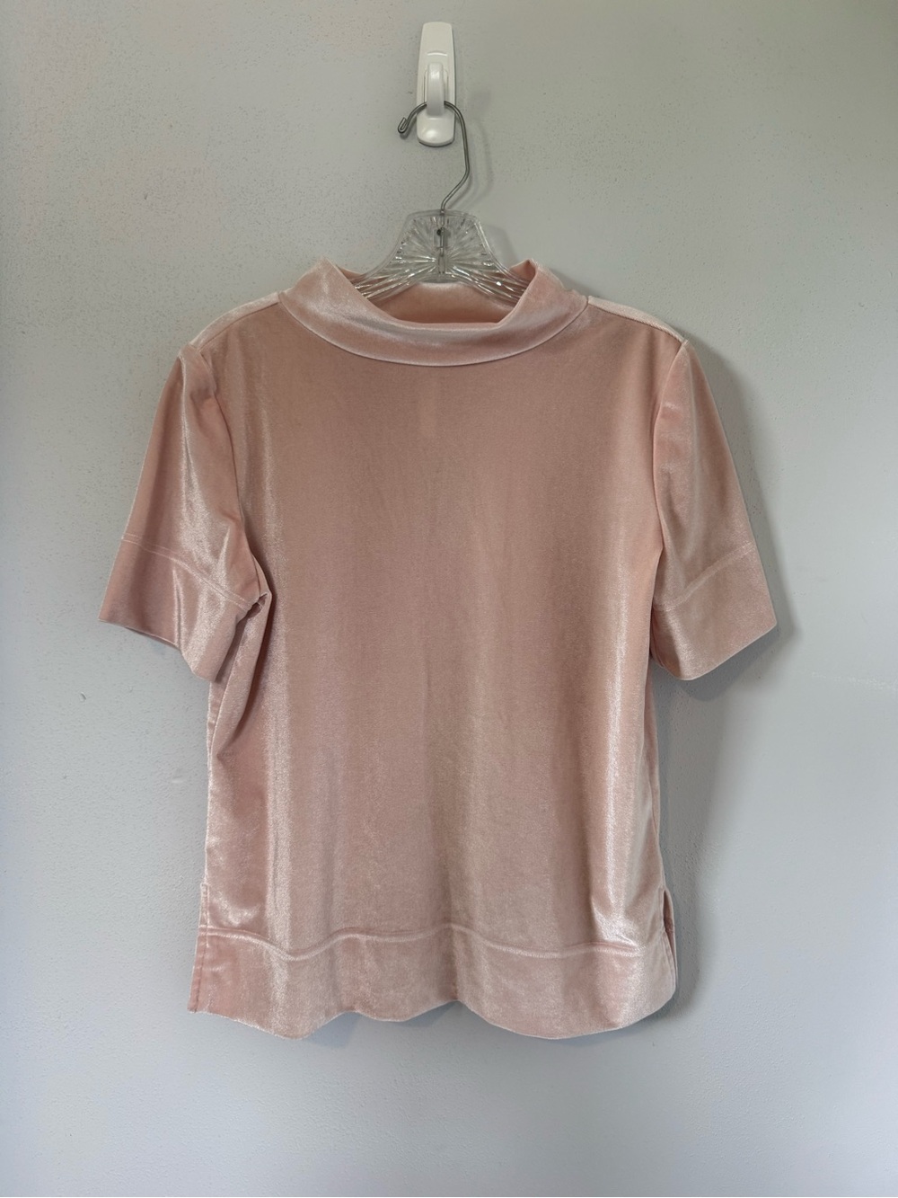 Anthropologie Velvet Mock Neck Top | Blush Pink | Size Small